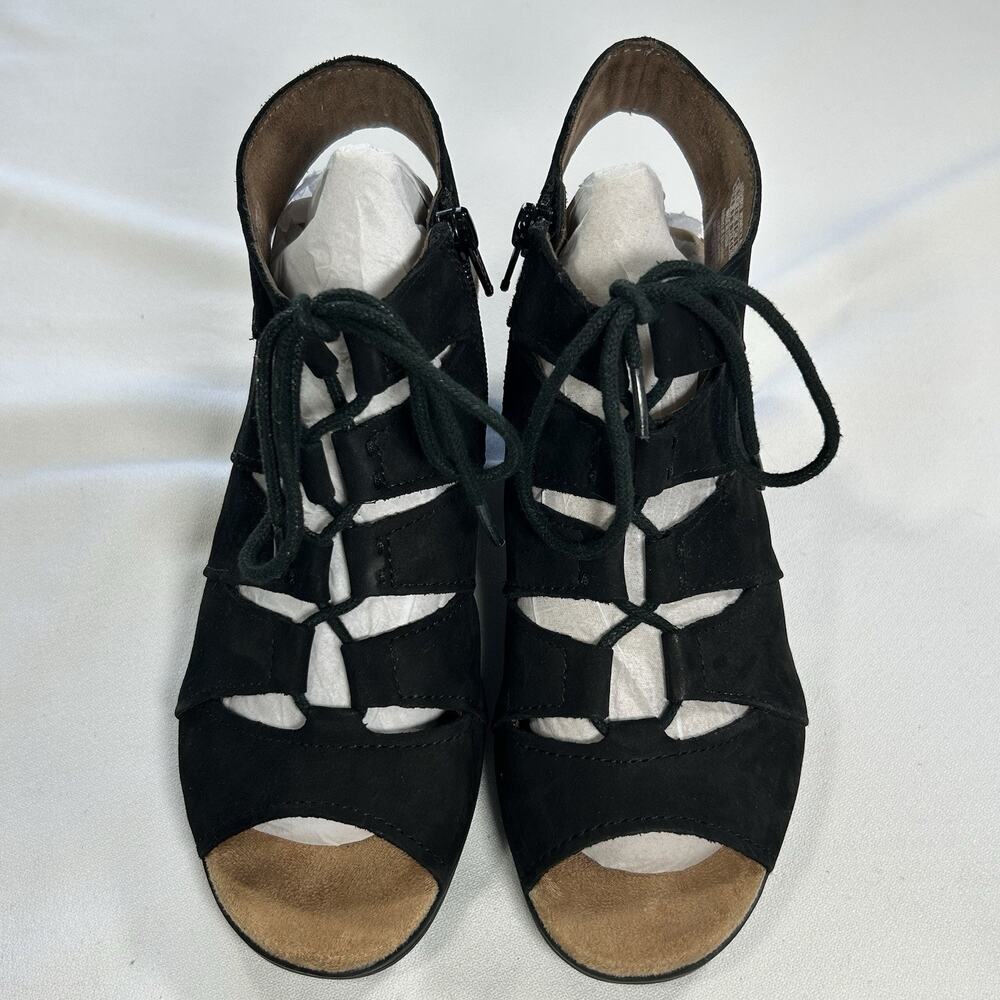 Rockport Cobb Hill Hattie Lace Up Suede Side Zip Sandals Black Size 7.5